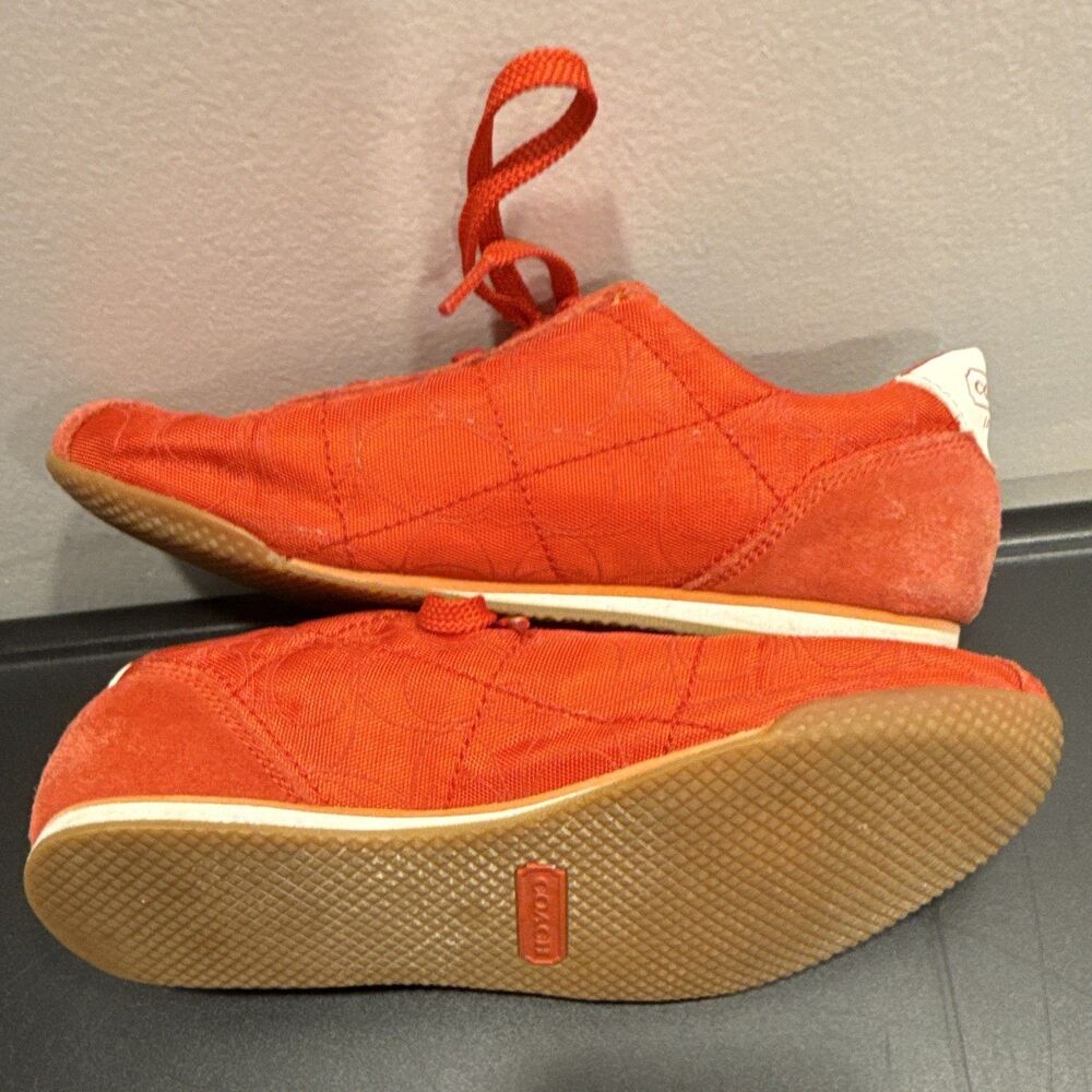 Coach Red & White Monogram Low Top Lace-Up Women’s Sneakers w/ Logo - Picture 7 of 8